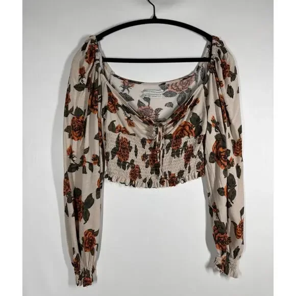 Urban Outfitters Old Soul Smocked Top M Womens Puff Sleeves Cinched Neckline NWT - Picture 4 of 6
